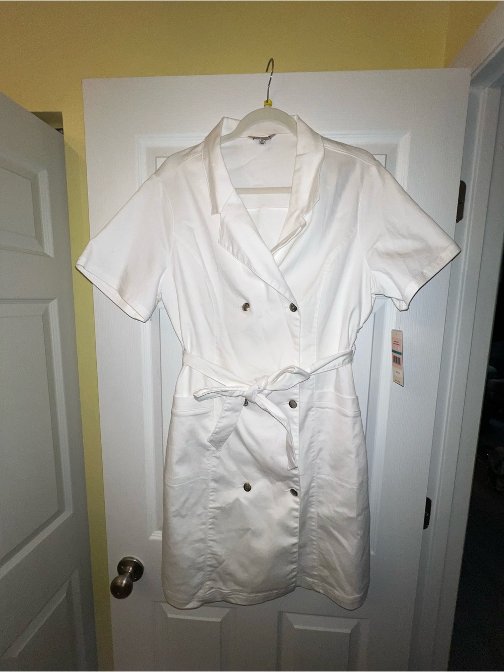 Nanette Lepore White Short Sleeve Double-Breasted Shirt Dress